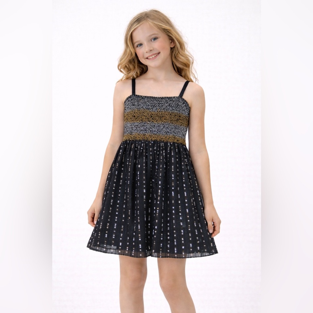 Elisa B Boutique Girls Gold & Black Beaded Tween Girls Dress‎ NEW sz 10 16